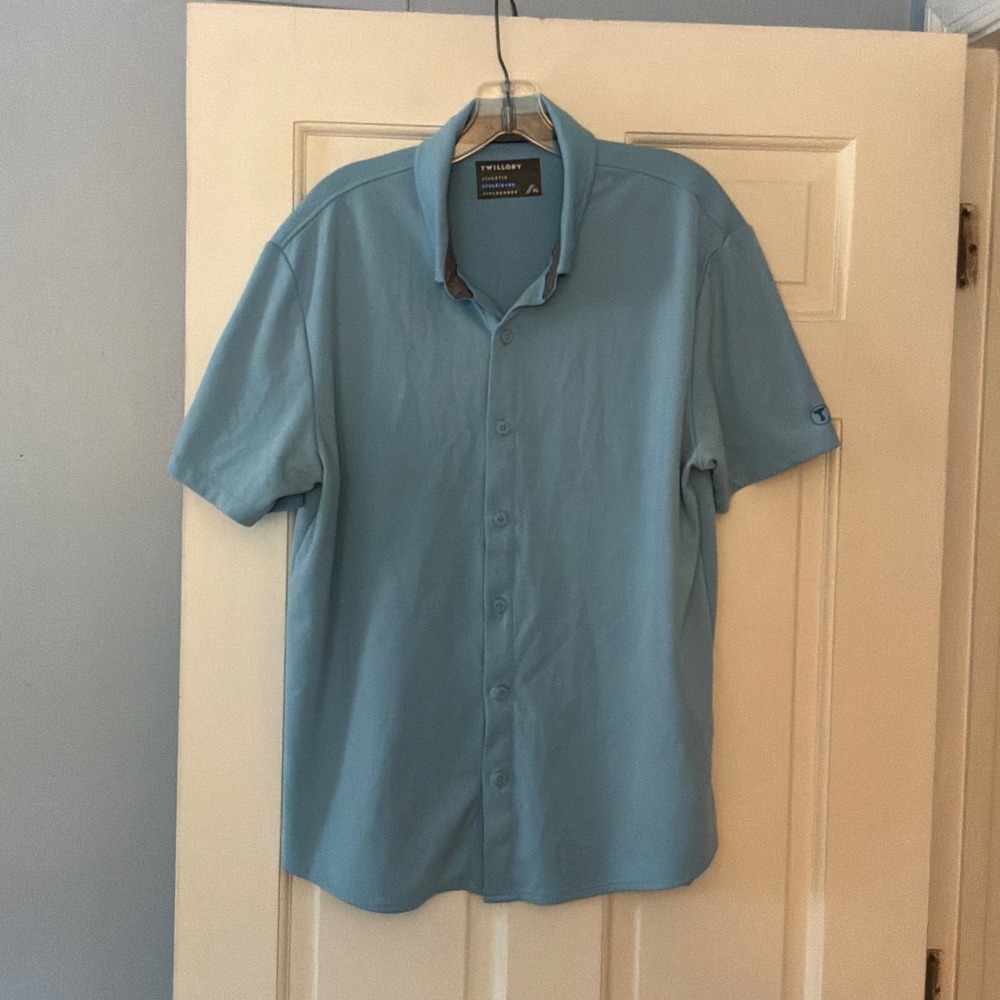 Twillory Athleisure Performance Short Sleeve Button Down Shirt Blue XL Golf Tech